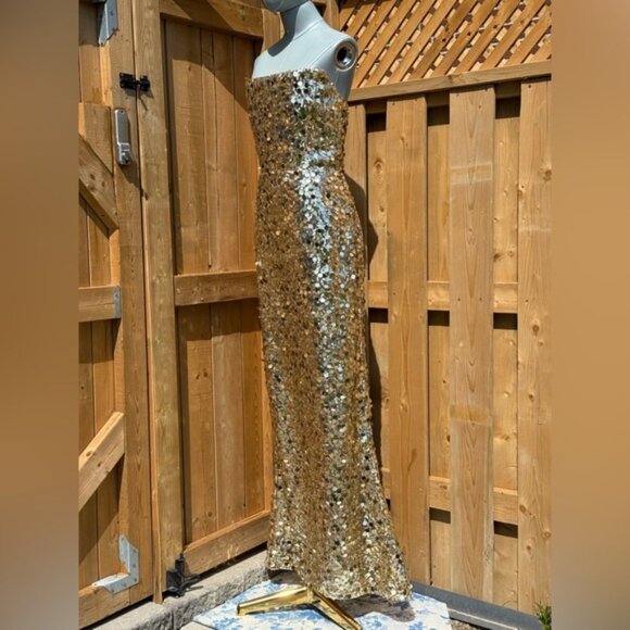 🆕 BRONX & BANCO 🧿 NWOT Farah Strapless Sequins Gown, Gold - Sz L / US 8 - Picture 5 of 16